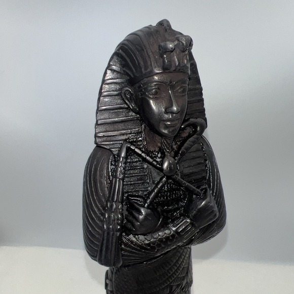Egyptian Other - Large Black Egyptian Pharaoh Statue Resin Hieroglyph Decor Rare